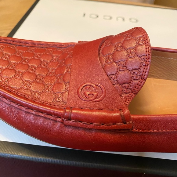 ❤️ Authentic Red Leather Gucci Loafers size 38 1/2 - Picture 5 of 9